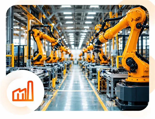 Automated manufacturing line with robotic arms