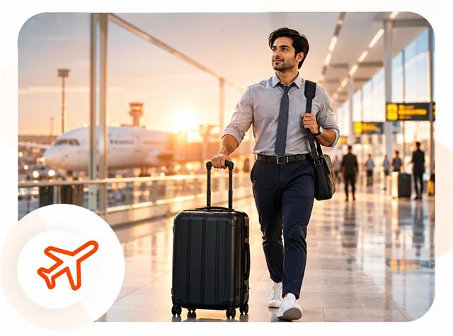 Traveller with luggage at an airport
